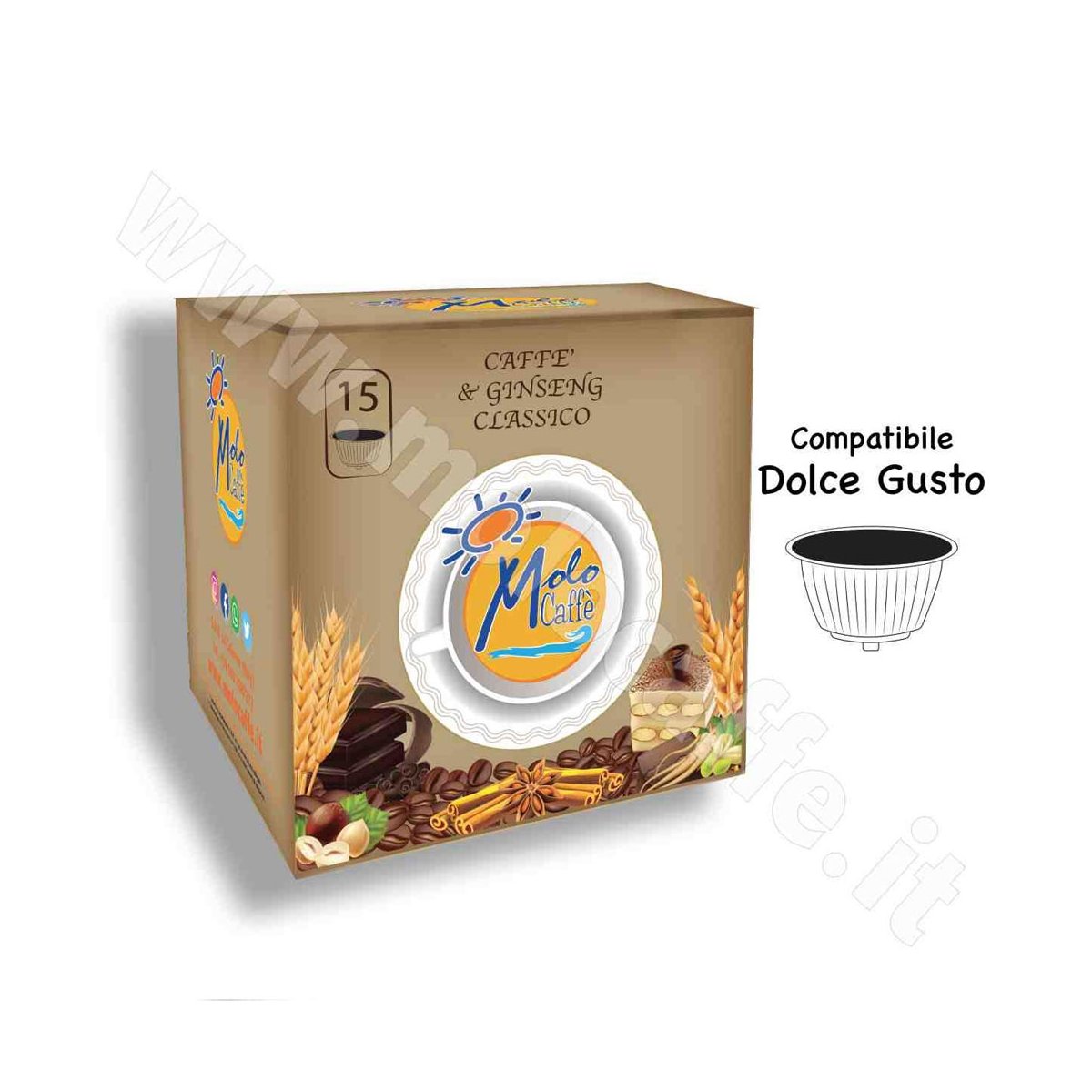 CAFFE' E GINSENG CLASSICO Capsule Compatibili DOLCE GUSTO - Box 15 Pezzi